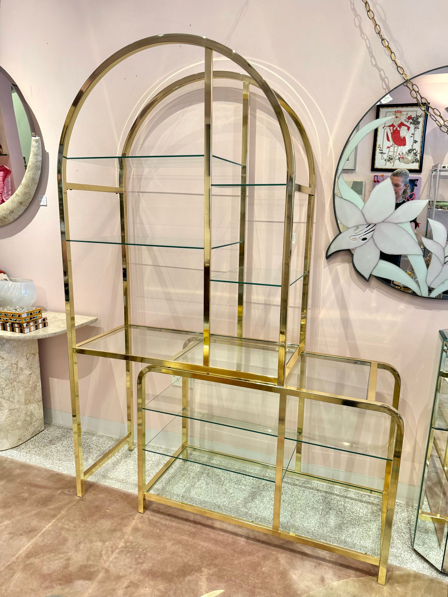 Vintage 1985 Arched Brass and Glass Etagere by DIA