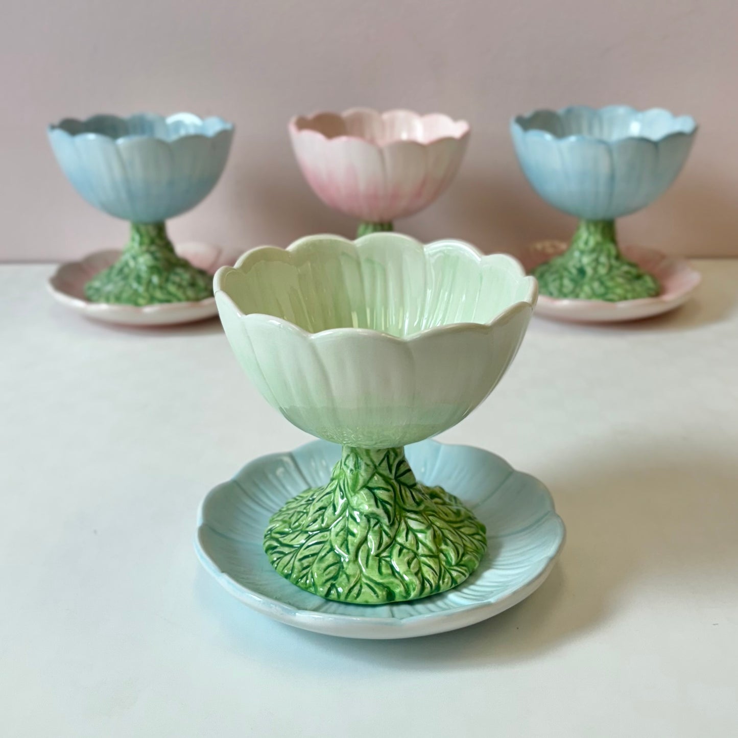 Vintage 8 Piece Set of Flower Cups and Saucers by Roscher & Co.