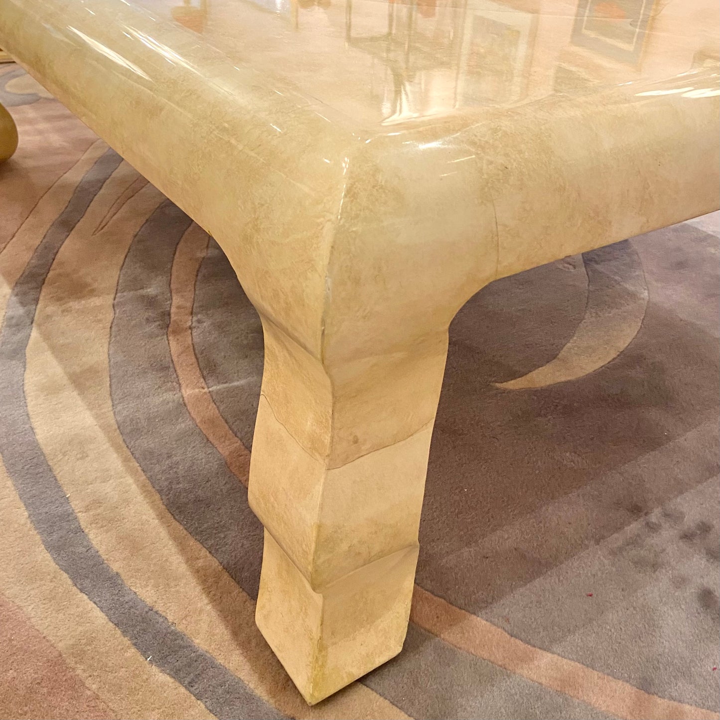 Vintage Faux Goatskin Lacquer Wavy Leg Coffee Table