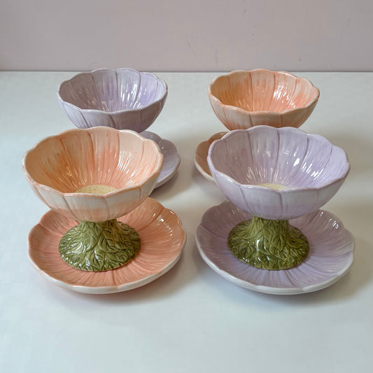 Vintage 8 Piece Set of Flower Cups and Saucers by Roscher & Co.