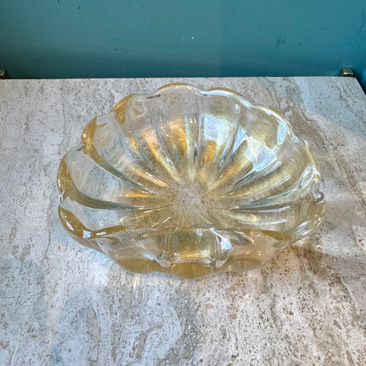 Vintage Clear Glass Ashtray/Bowl with Gold Leaf Flecks