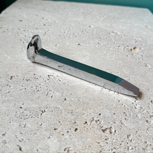 Vintage Chrome Railroad Spike Paperweight Desk Decor