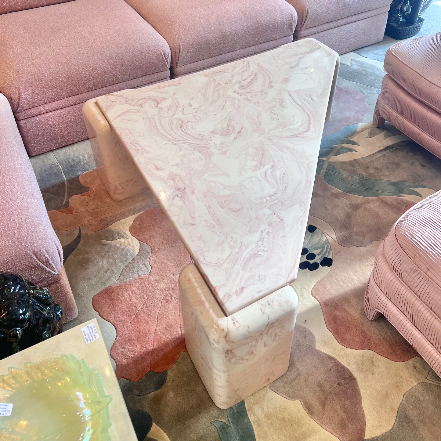 1980’s Triangular Postmodern Pink Marble Resin Coffee Table