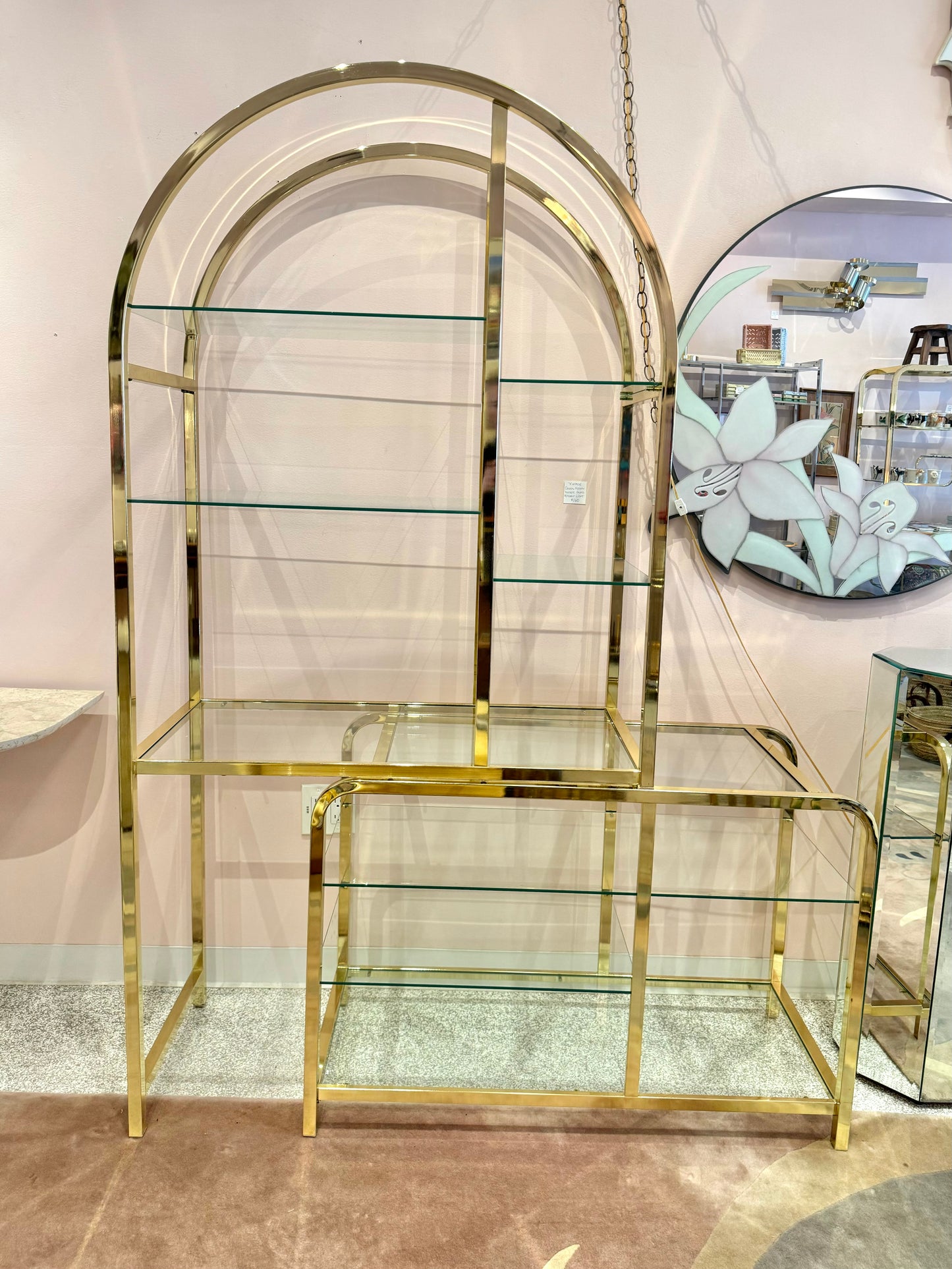 Vintage 1985 Arched Brass and Glass Etagere by DIA