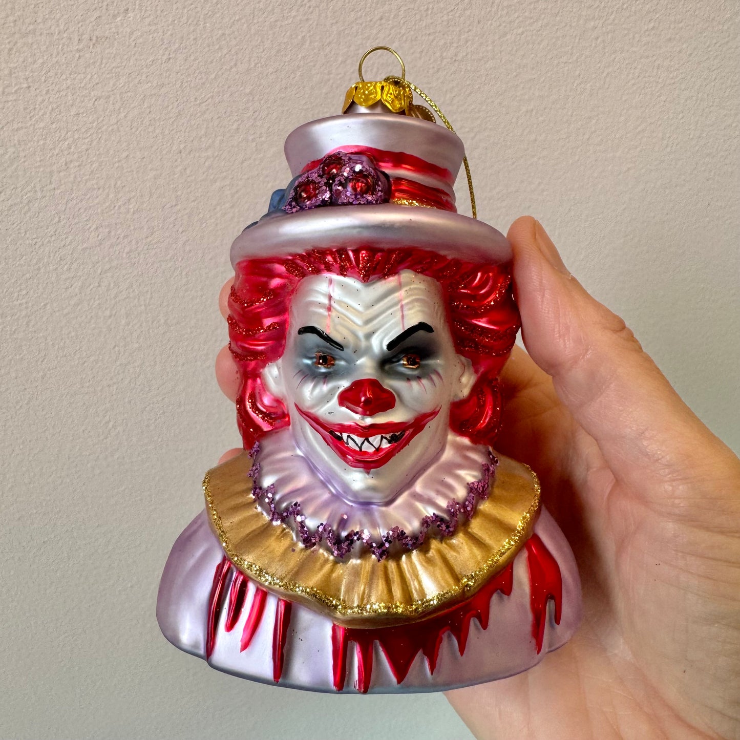 Horror Clown Head Glass Ornament
