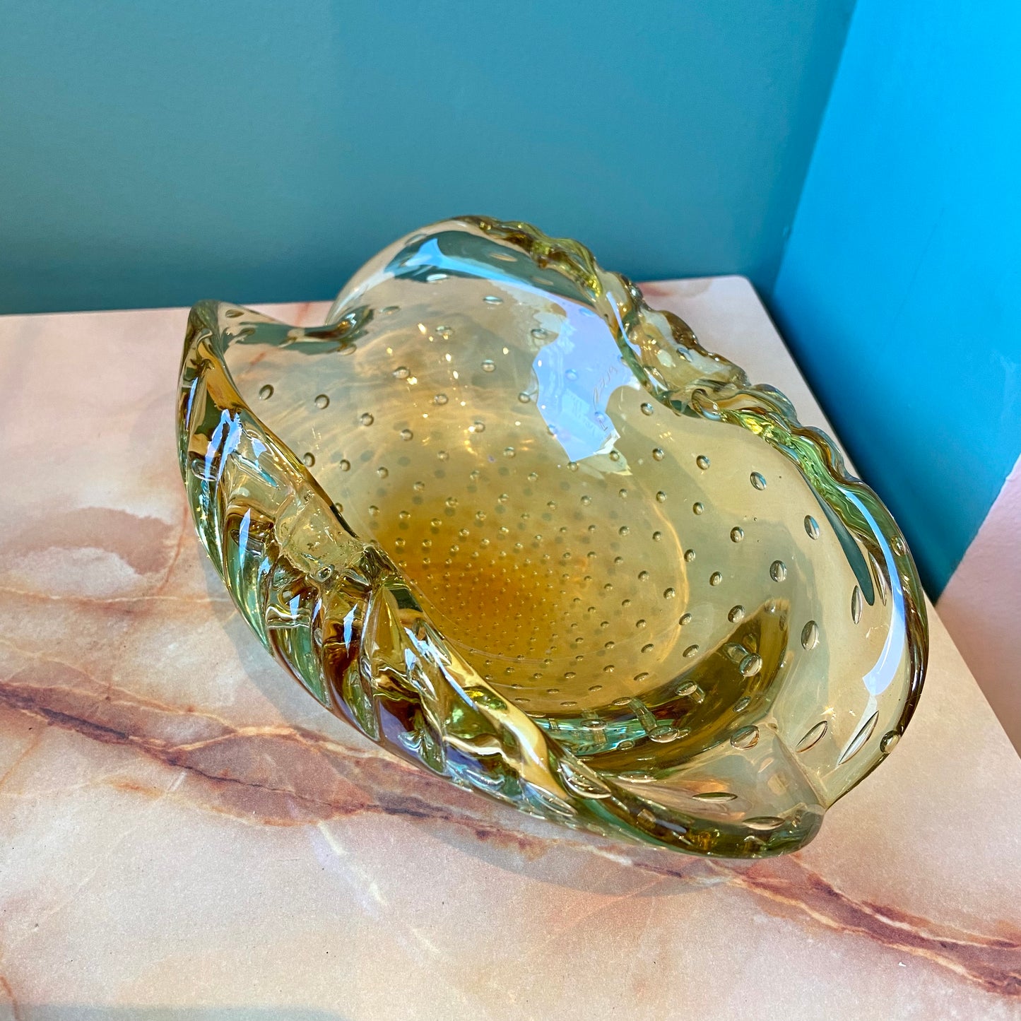 Vintage Yellow Bullicante Glass Ashtray/Catchall