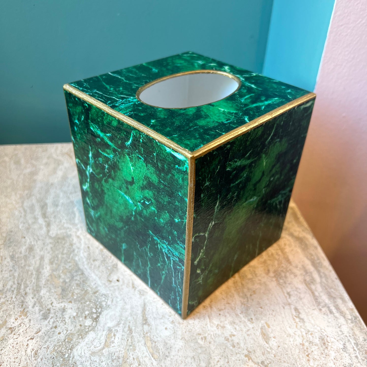 Malachite Papier Mache Tissue Box Cover