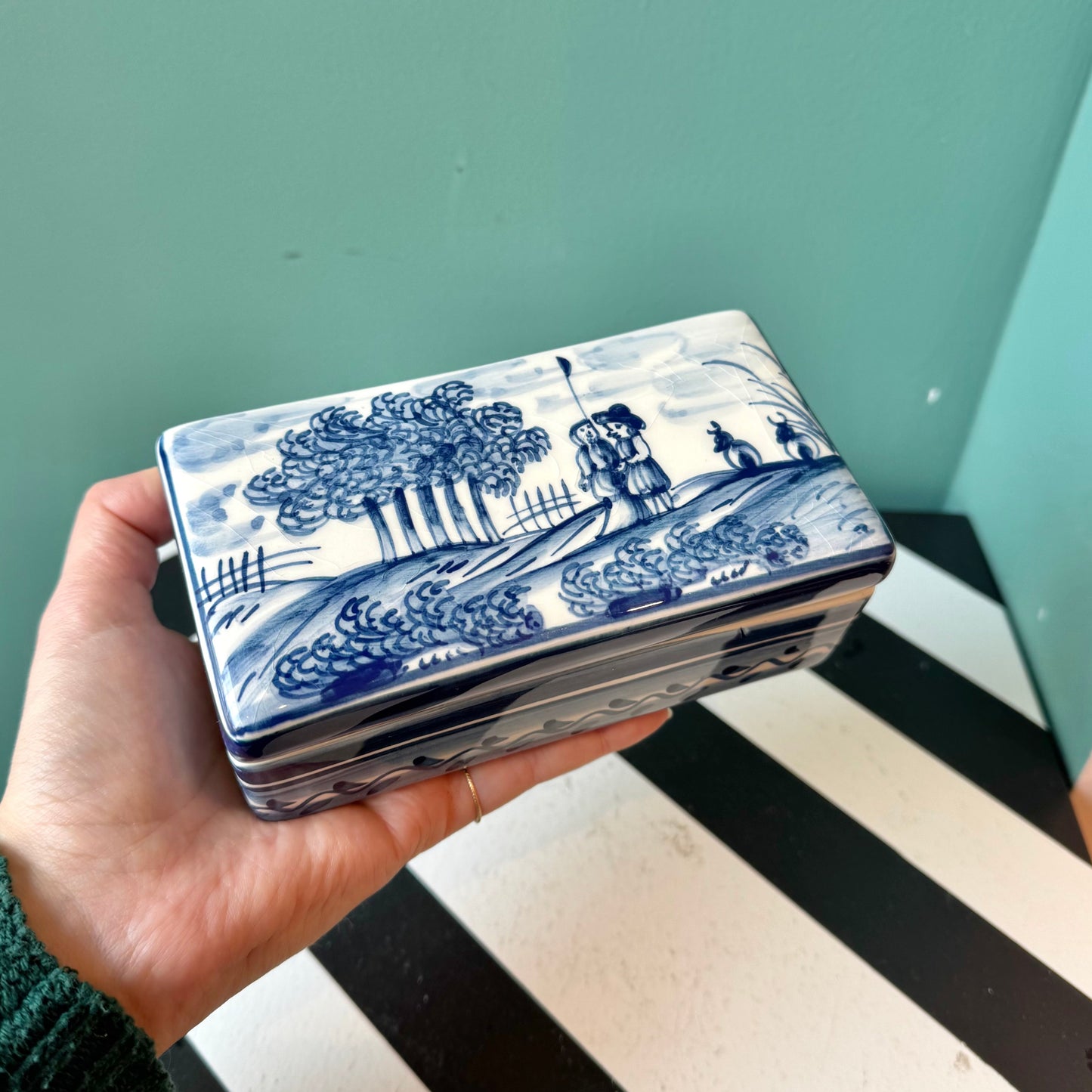 Vintage Portuguese Ceramic Hand Painted Trinket Box
