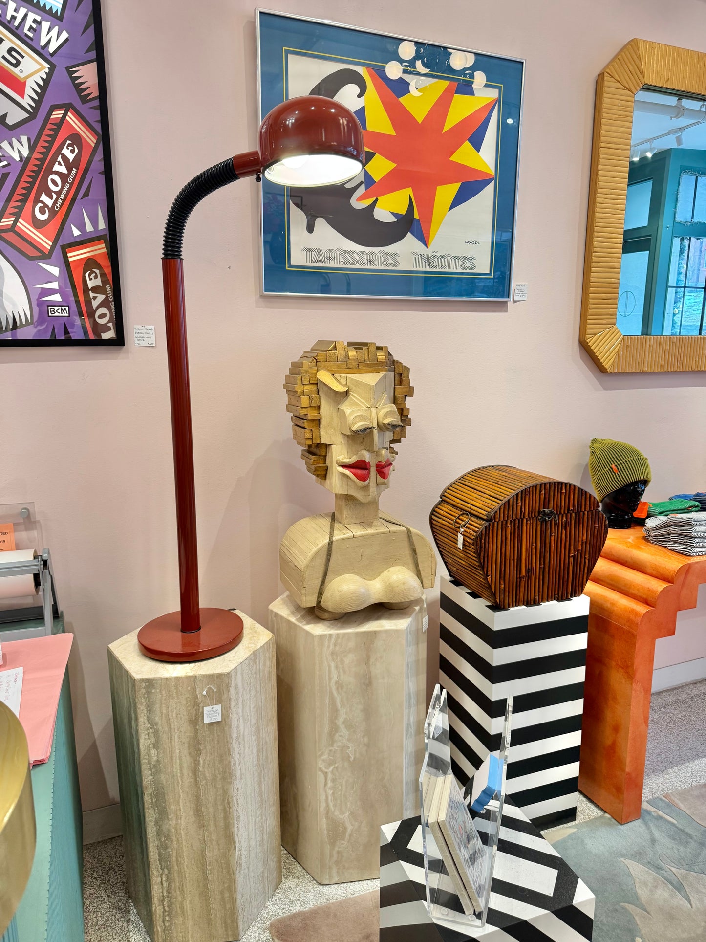 Vintage Postmodern Lightolier Style Red Gooseneck Floor Lamp