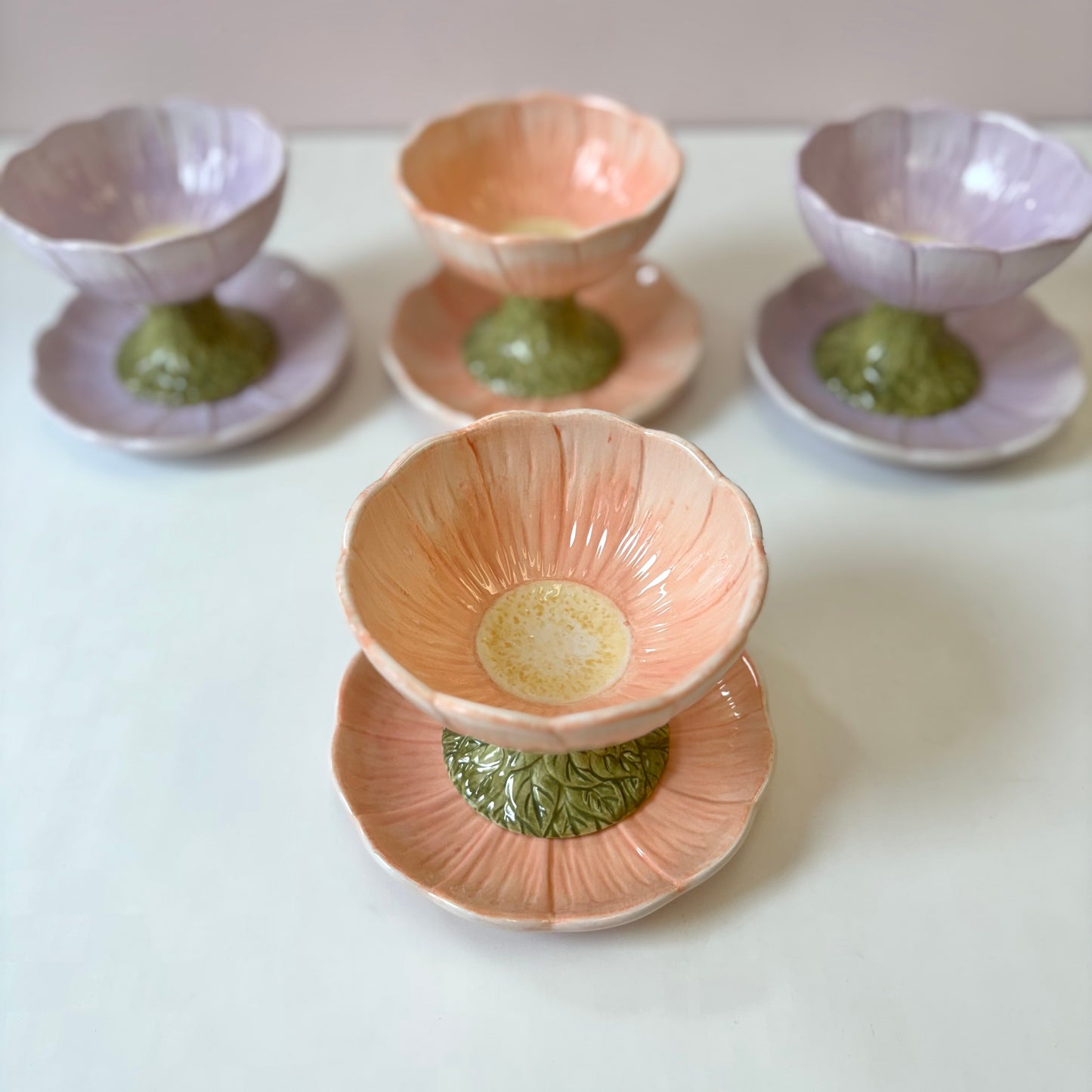 Vintage 8 Piece Set of Flower Cups and Saucers by Roscher & Co.