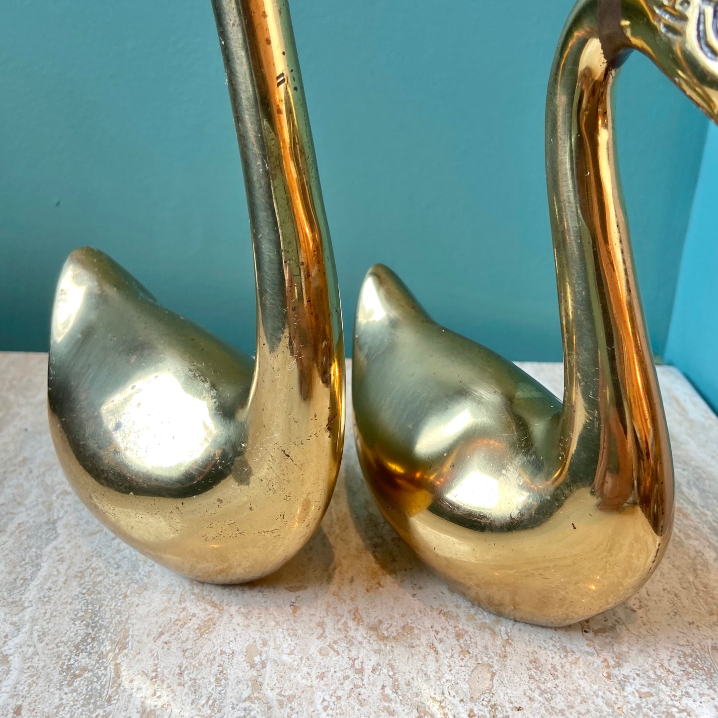 Pair of Vintage Brass Swan Statues