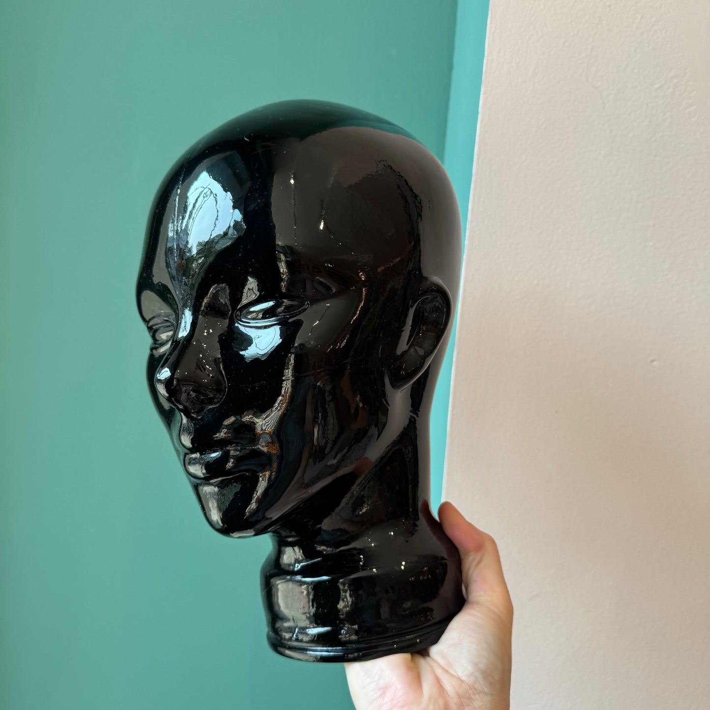 Vintage Black Glass Mannequin Head