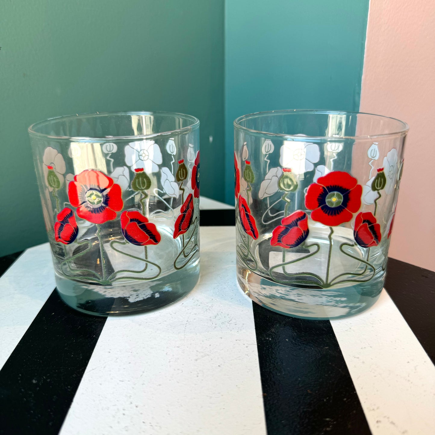 Red Poppy Rocks Glasses - PAIR