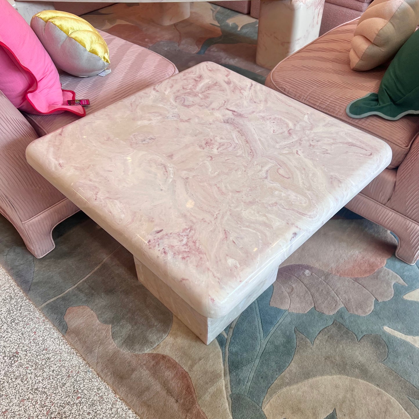 Vintage Square Pink Marble Resin Side Table