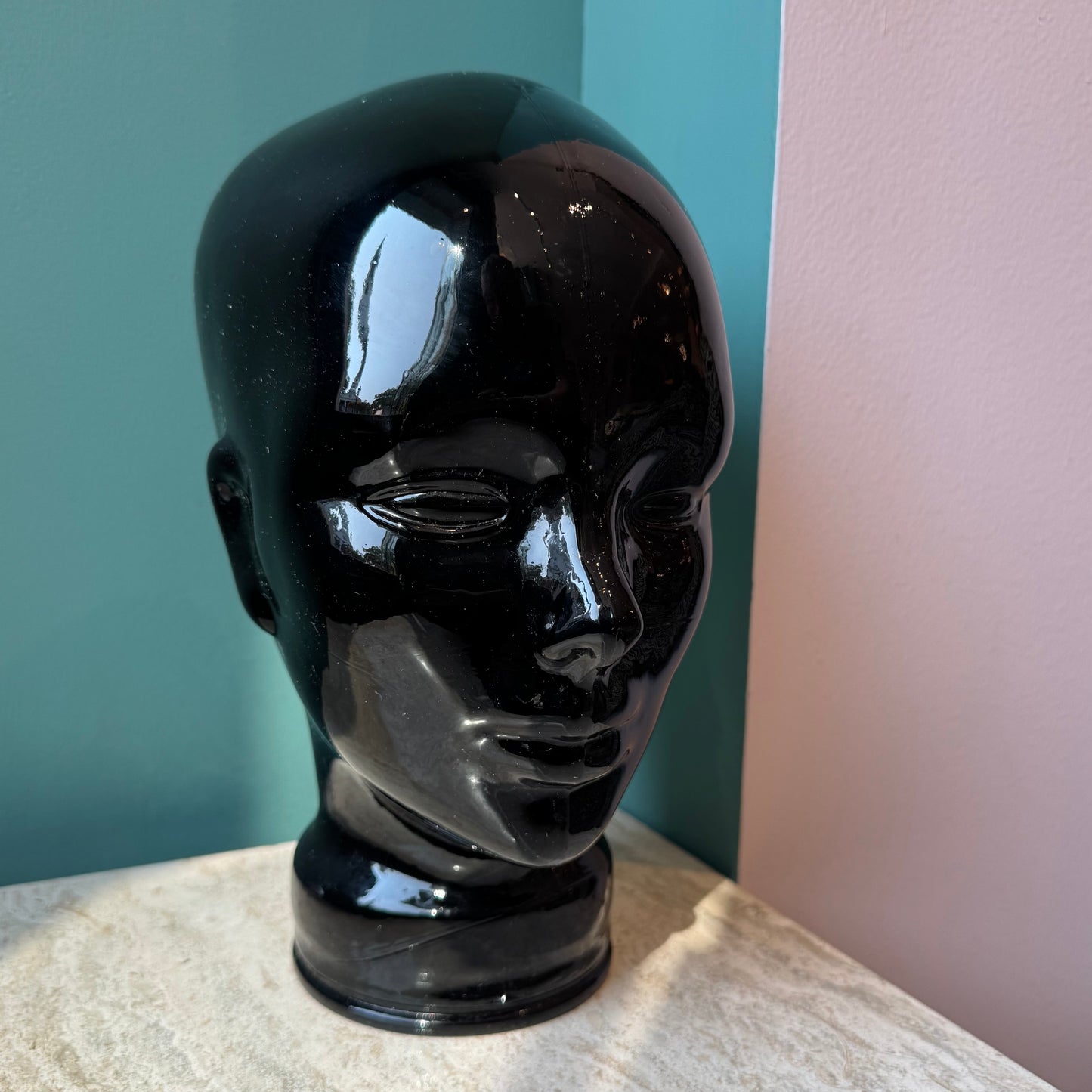 Vintage Black Glass Mannequin Head