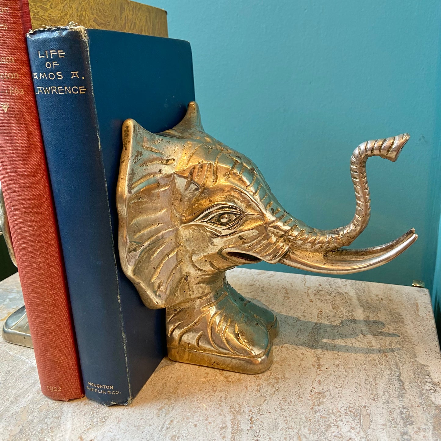 Pair of Solid Brass Elephant Head Bookends