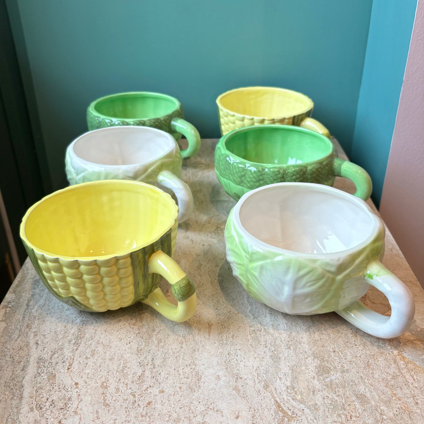 Vintage Set of 6 Large Ceramic Vegetable Mugs