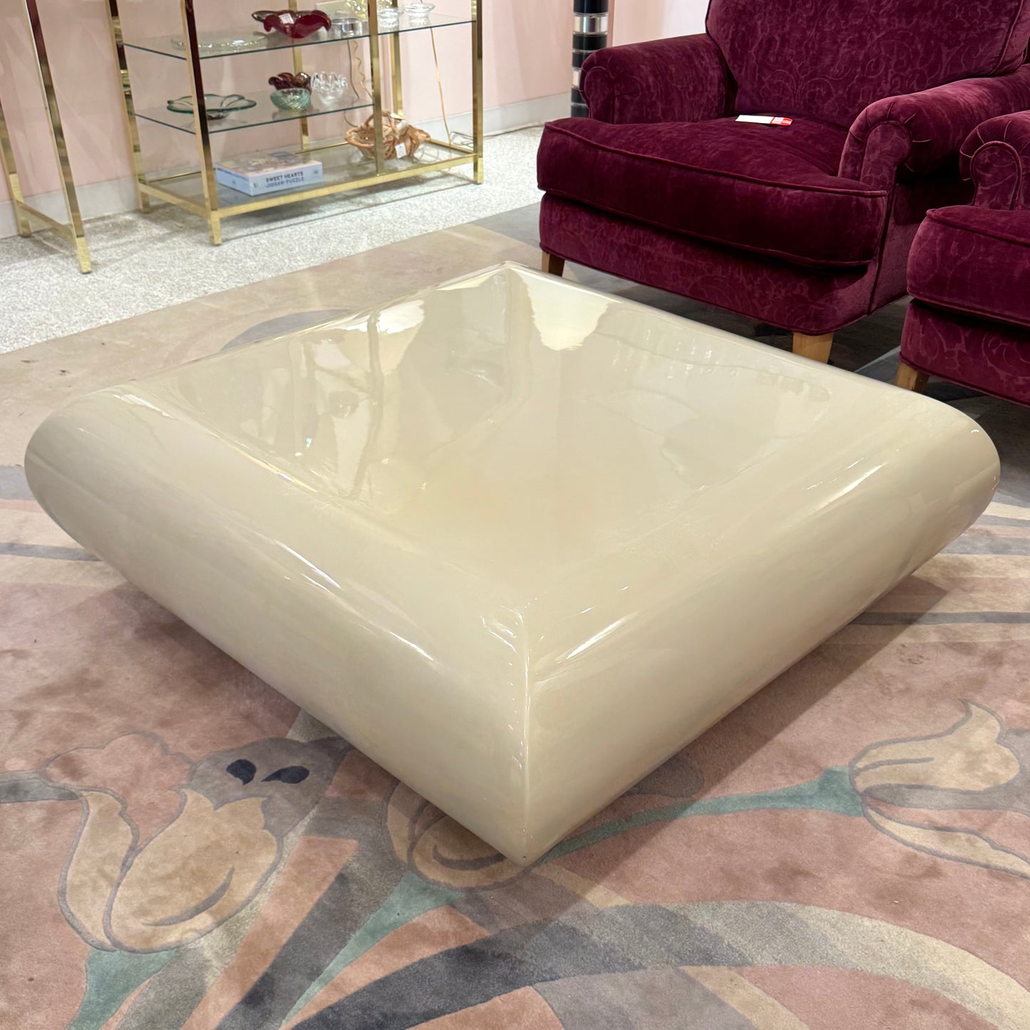 Vintage Square Waterfall Edge Taupe Lacquer Coffee Table