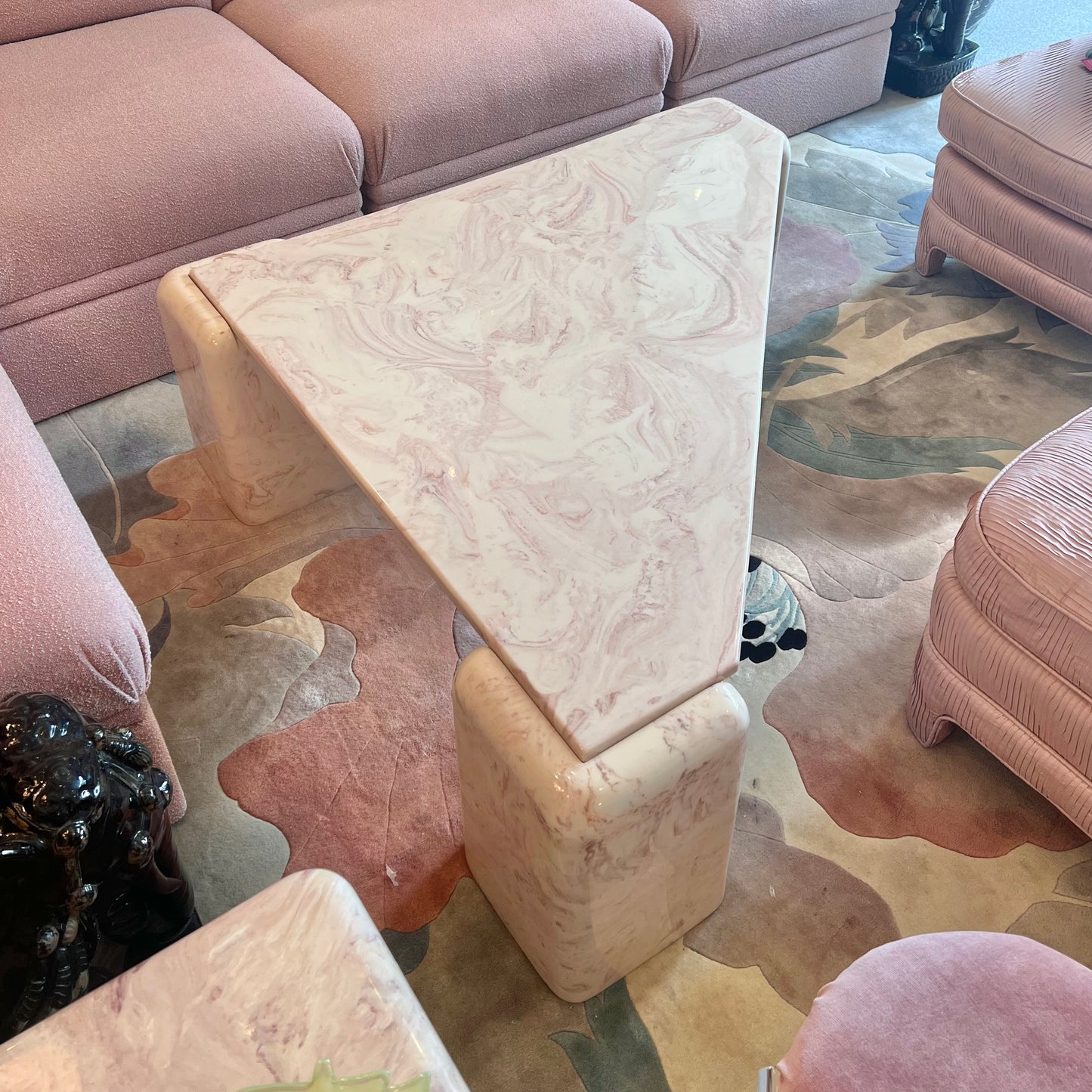 1980’s Triangular Postmodern Pink Marble Resin Coffee Table