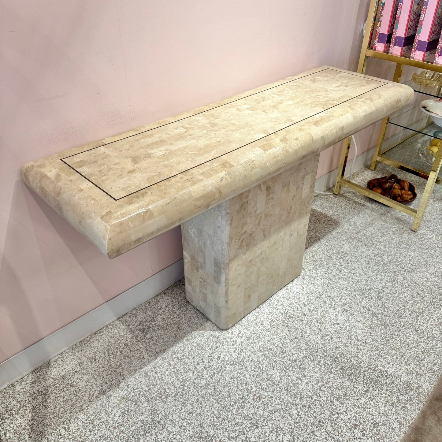 Vintage Maitland Smith Style Tessellated Stone Console Table