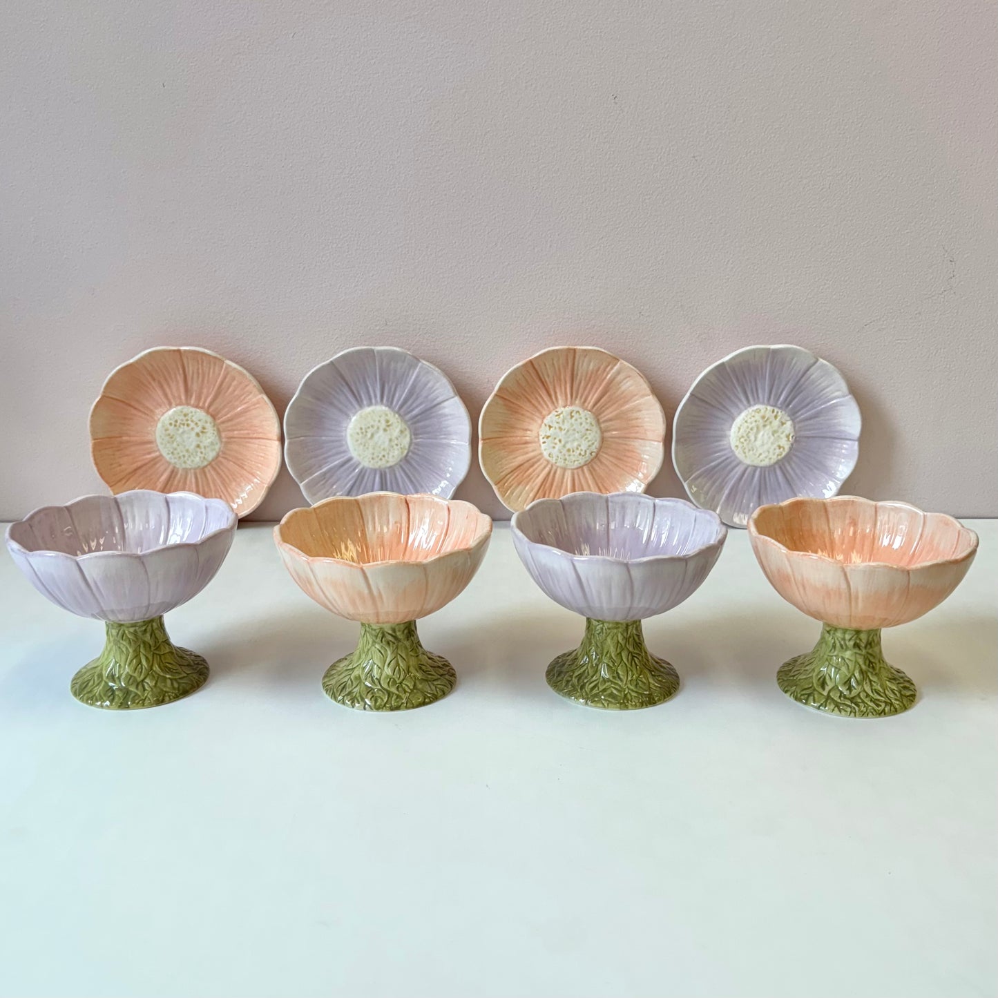 Vintage 8 Piece Set of Flower Cups and Saucers by Roscher & Co.