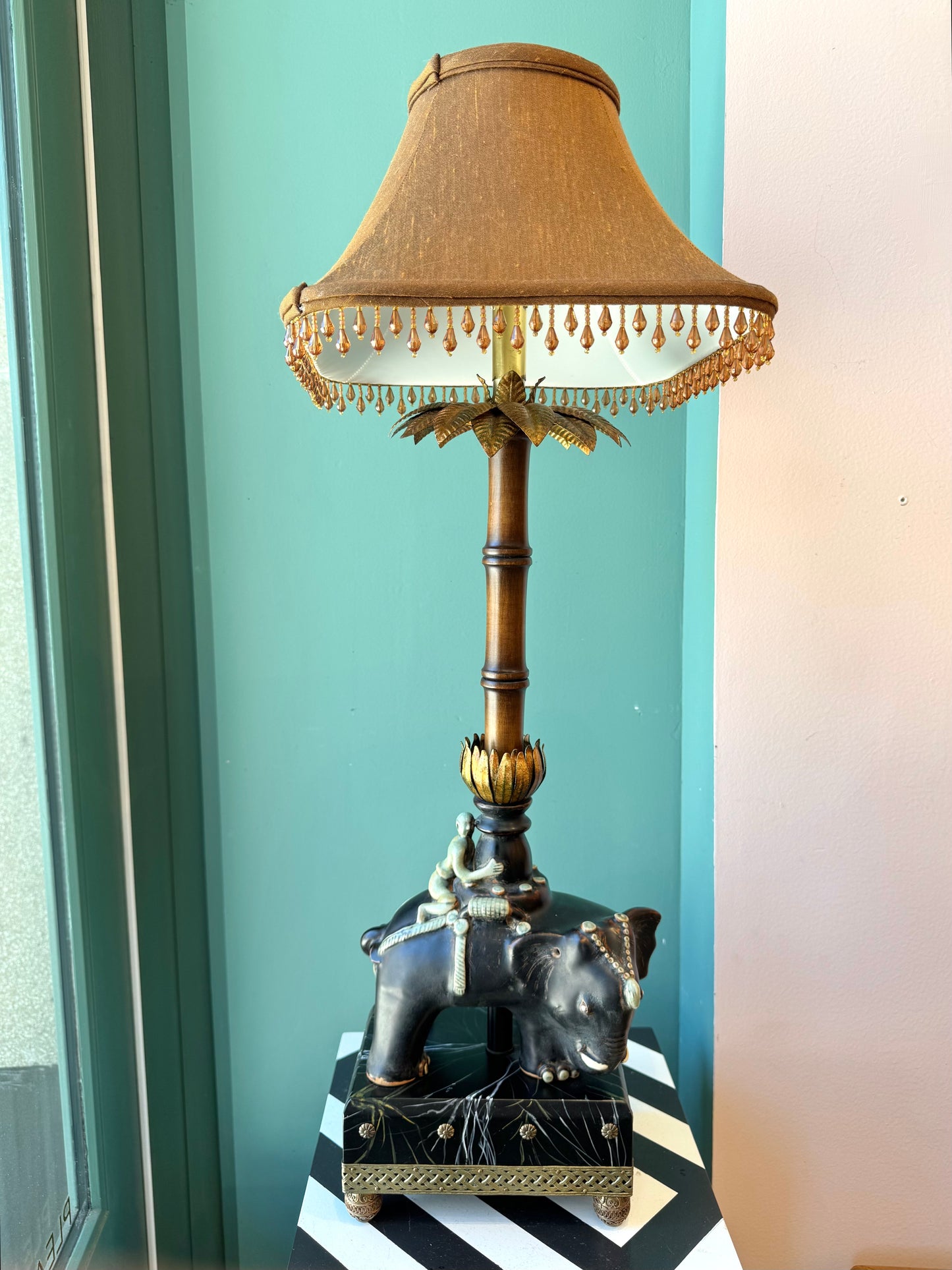 Vintage Raymond Waites for Tyndale Asian Elephant and Rider Table Lamp