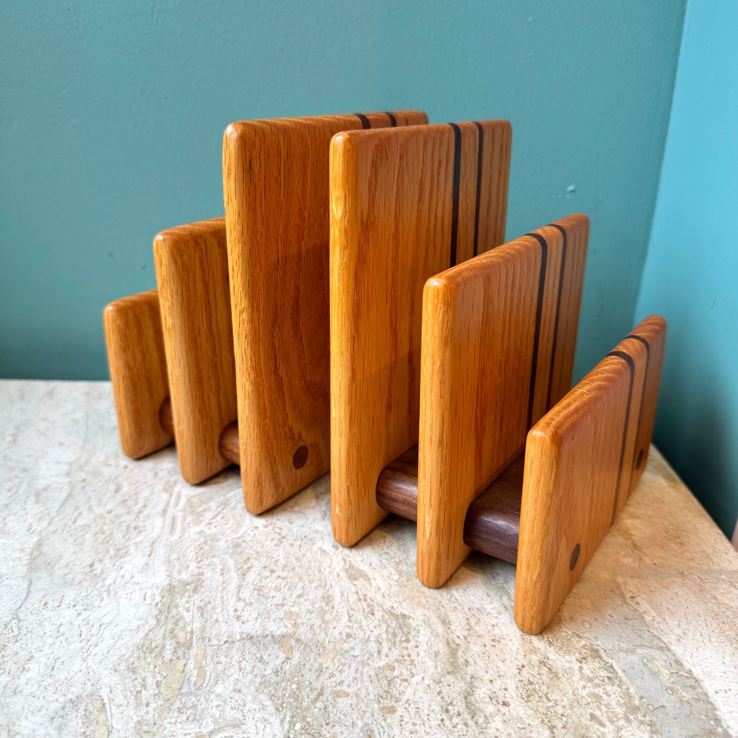 Pair of Mid Century Teak and Walnut Desk Organizer Bookends