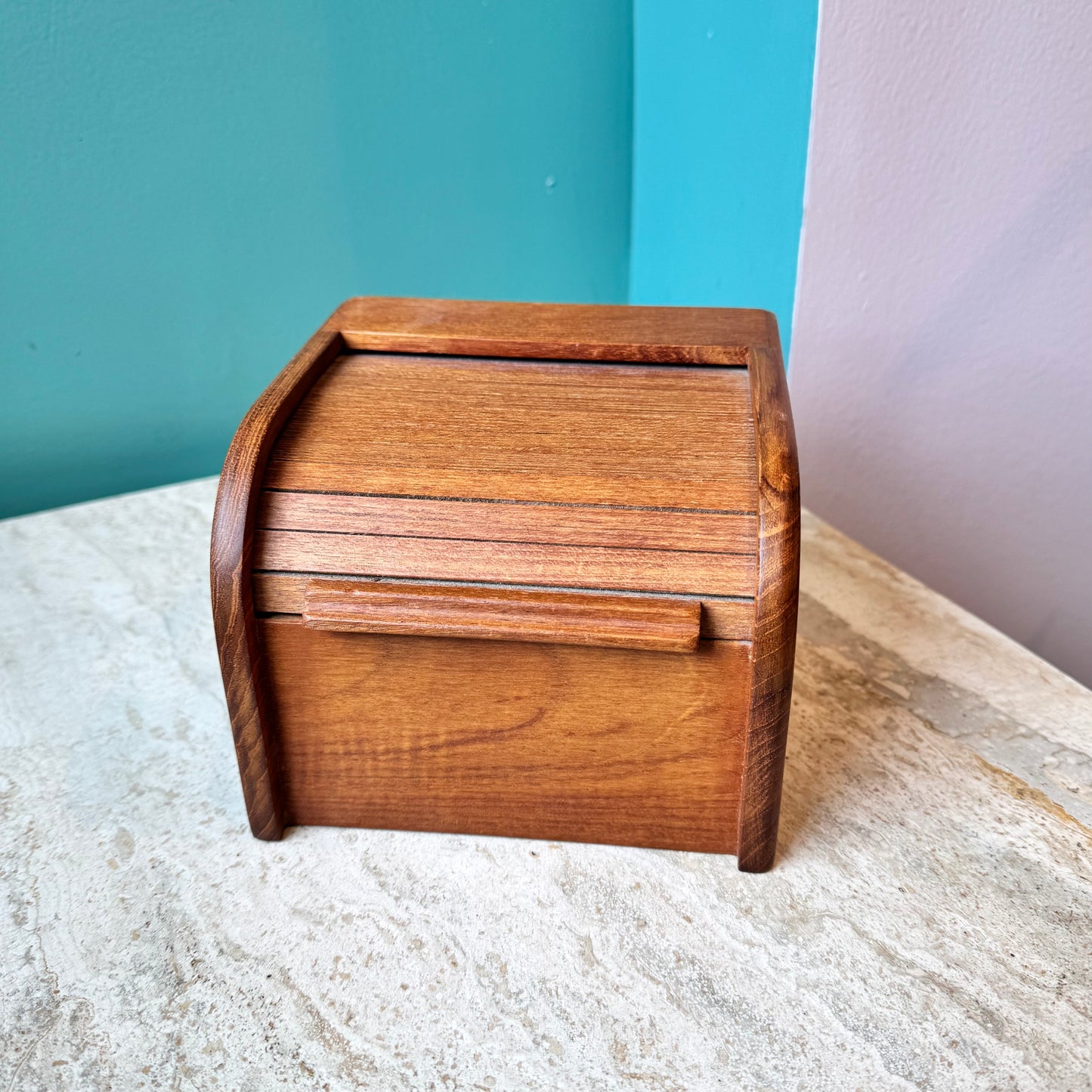Vintage Teak Roll Top Desk Organizer