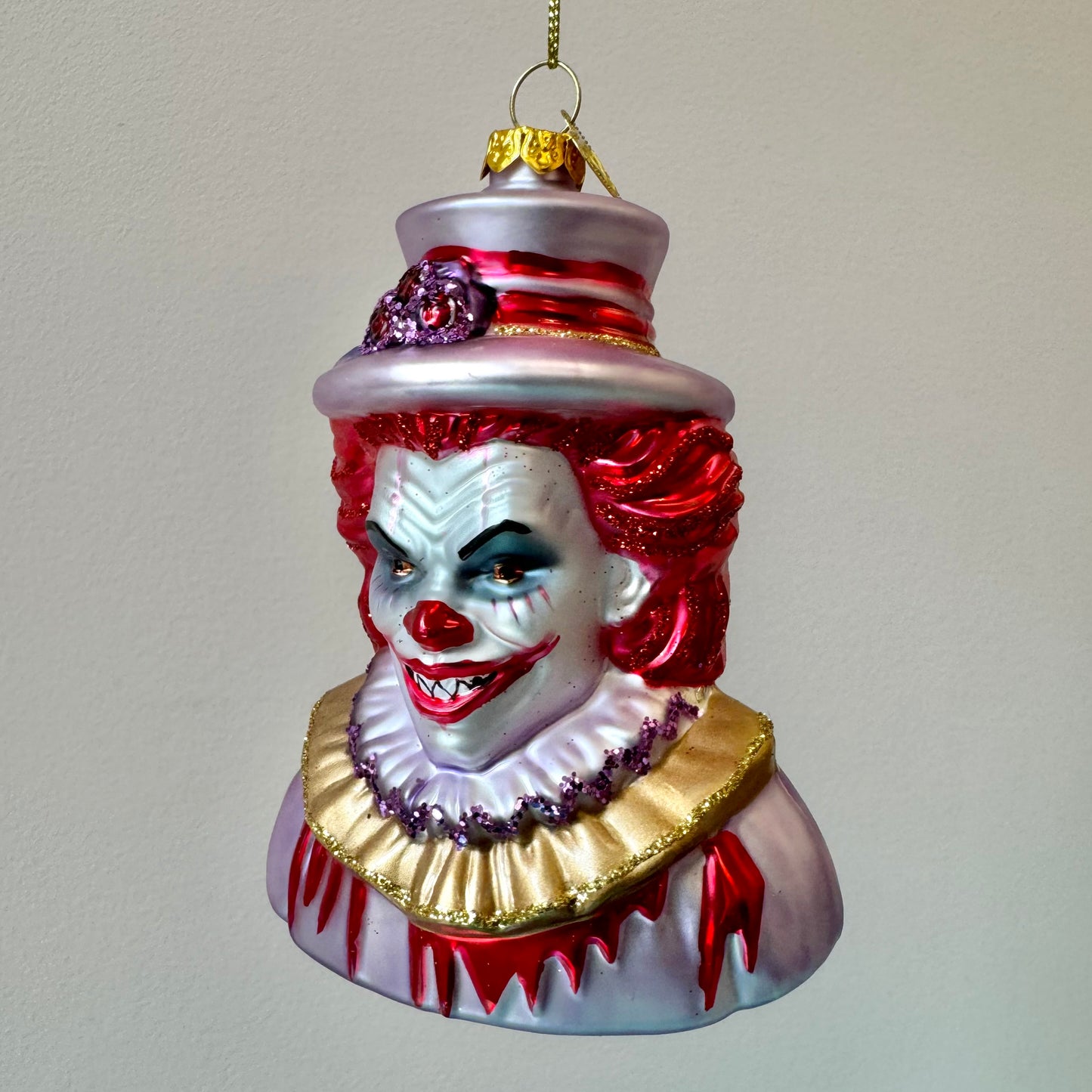 Horror Clown Head Glass Ornament