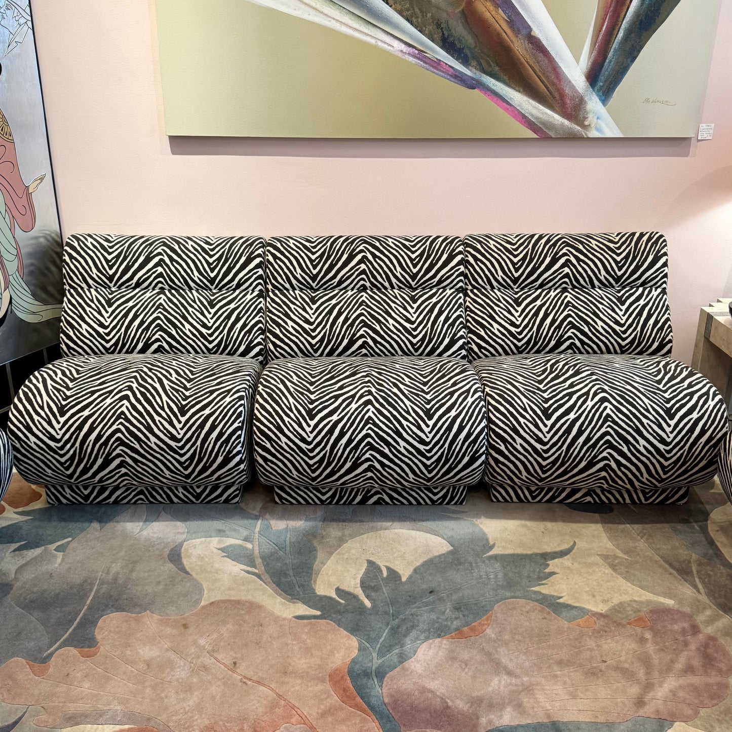 Vintage Zebra Modular Sectional Sofa/Slipper Chair Sold Per Piece