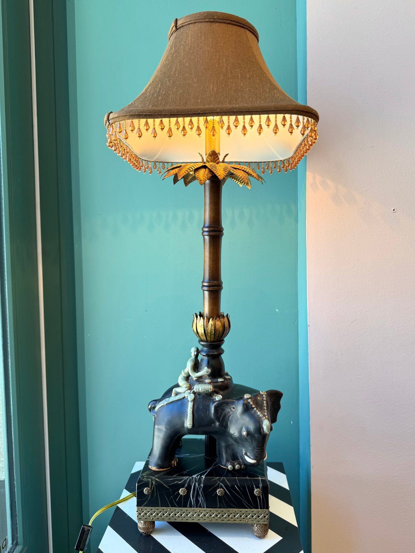 Vintage Raymond Waites for Tyndale Asian Elephant and Rider Table Lamp