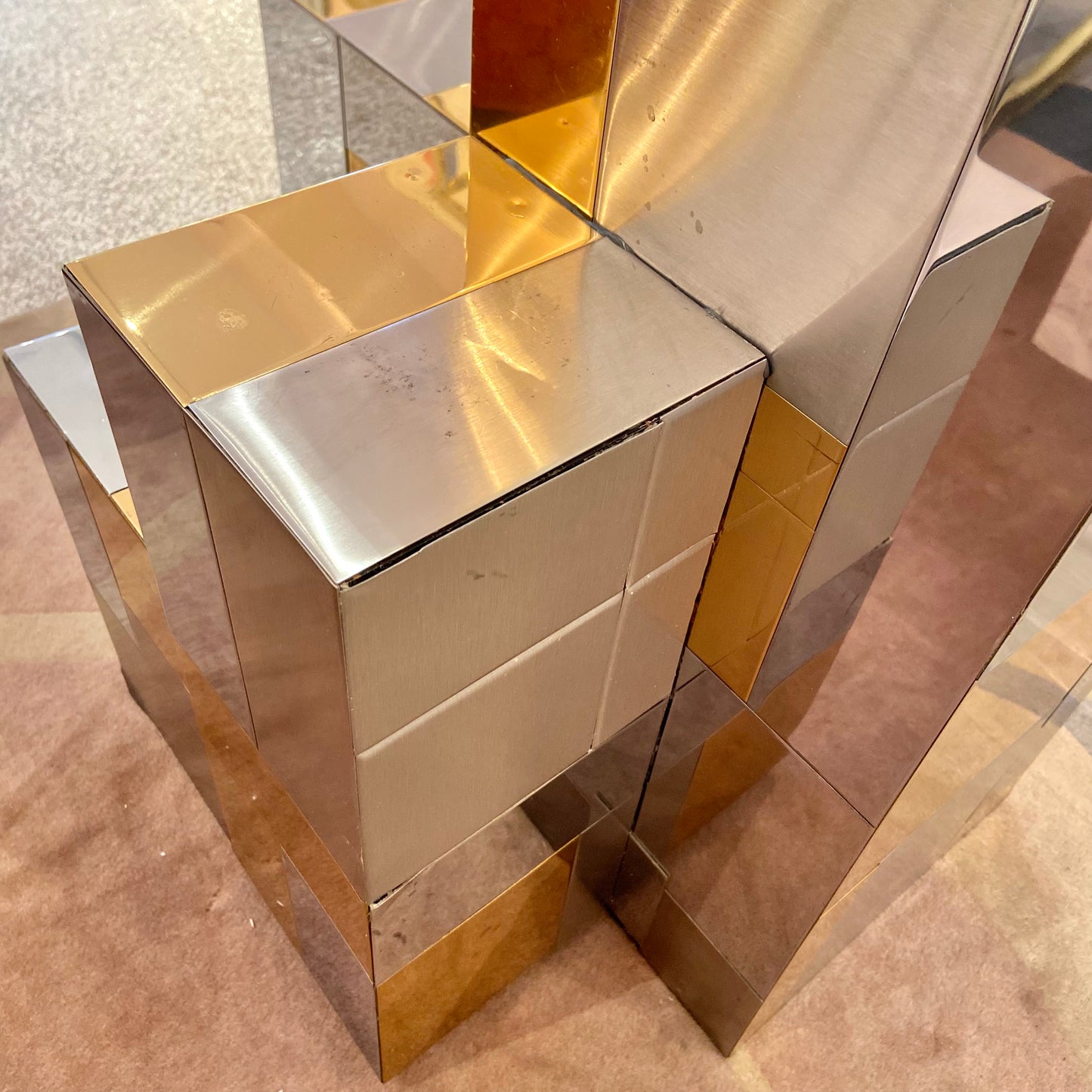 *ON HOLD. Vintage Paul Evans Style Mixed Metal 'Cityscape' Stepped Pedestal