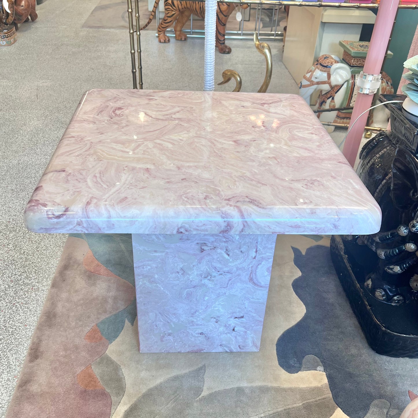 Vintage Square Pink Marble Resin Side Table