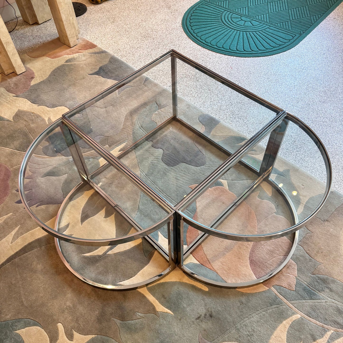 Vintage Three Piece Chrome and Glass Coffee Table