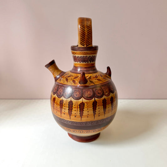 Vintage Handcrafted Mexican Tonala Clay Pottery Water Jug