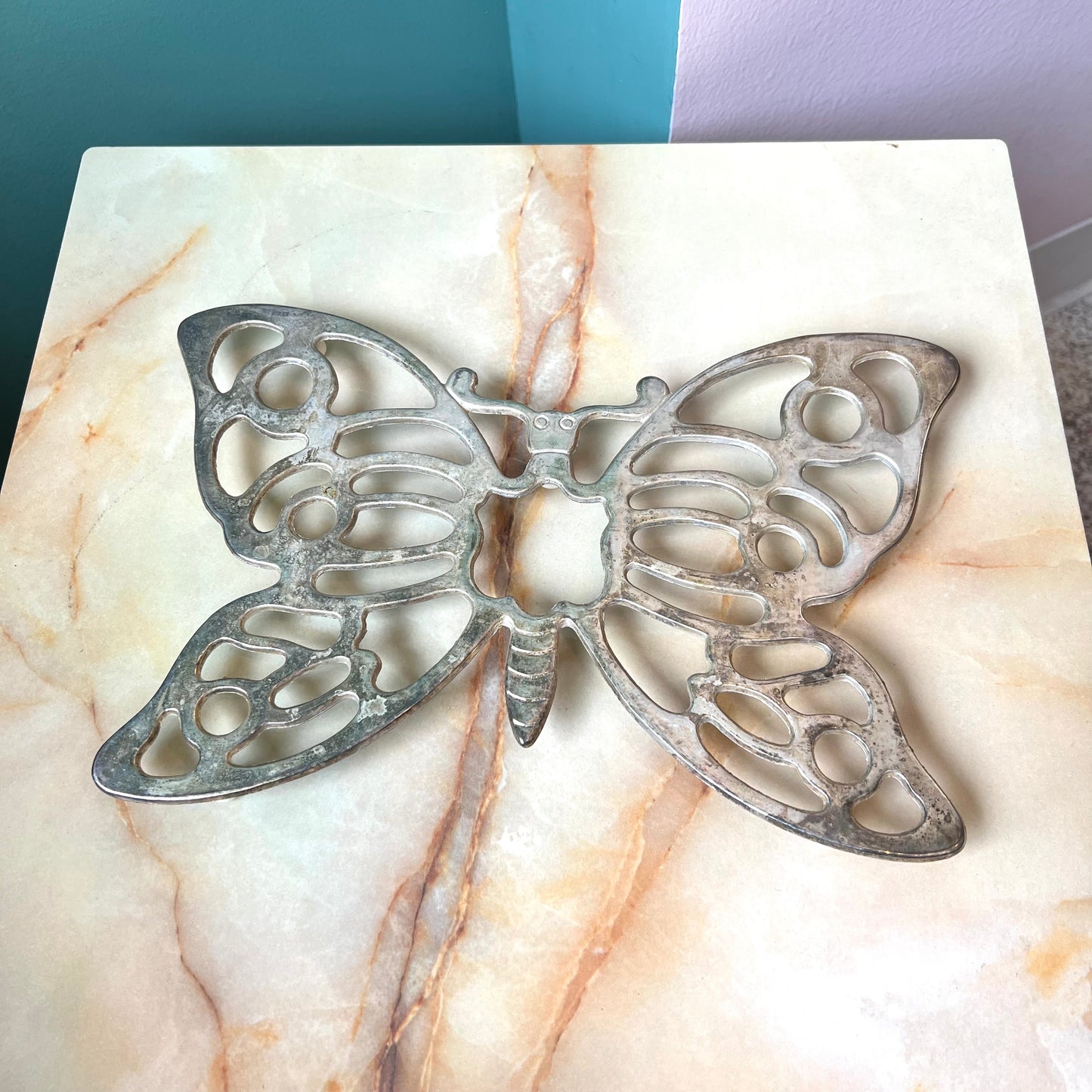 Vintage Silver Plated Butterfly Trivet by Leonard