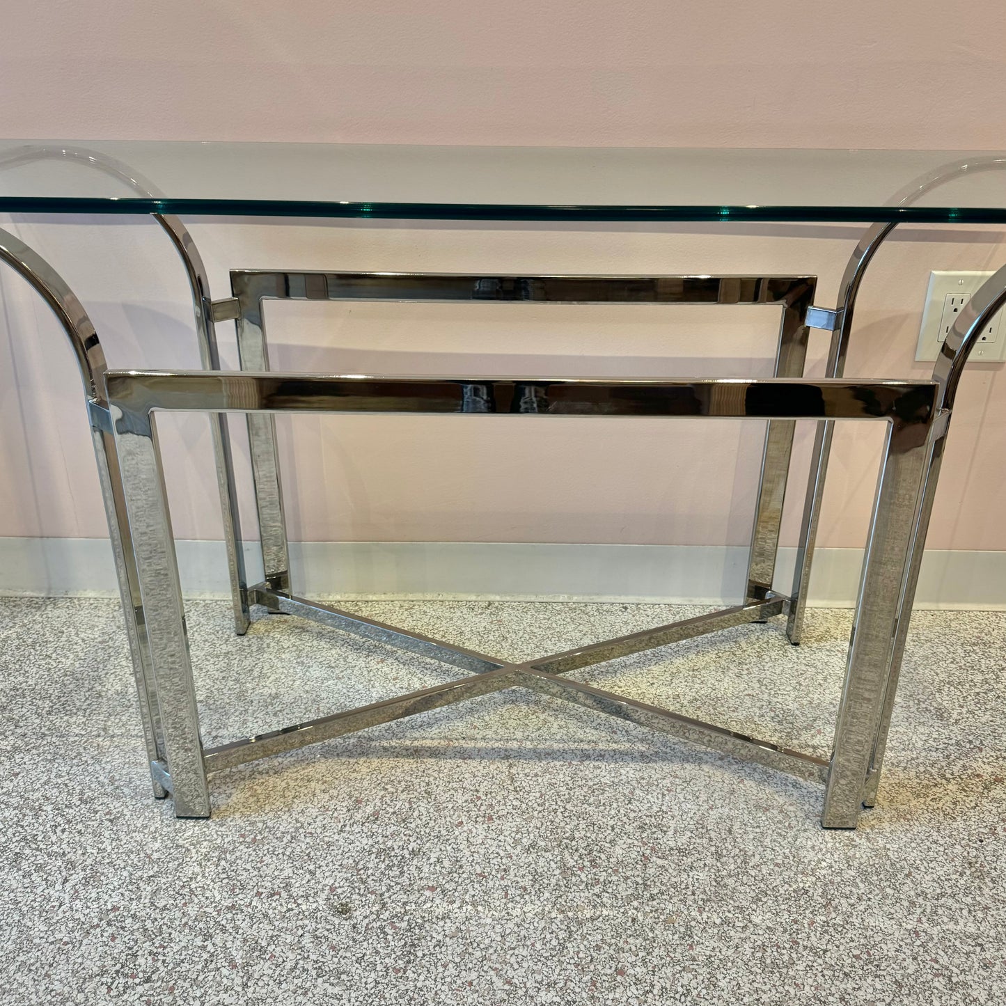 Vintage Chrome and Glass Console Table