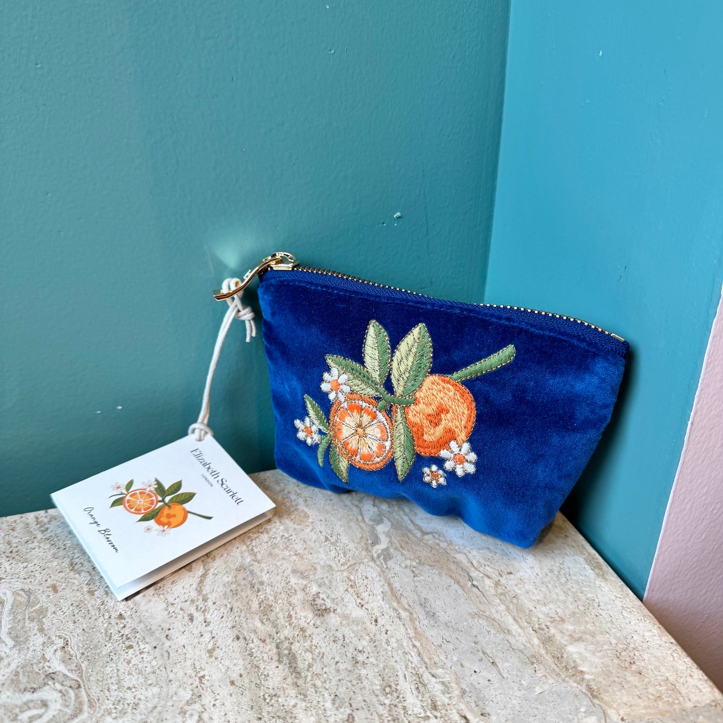 Royal Blue Velvet Orange Blossom Coin Purse by Elizabeth Scarlett