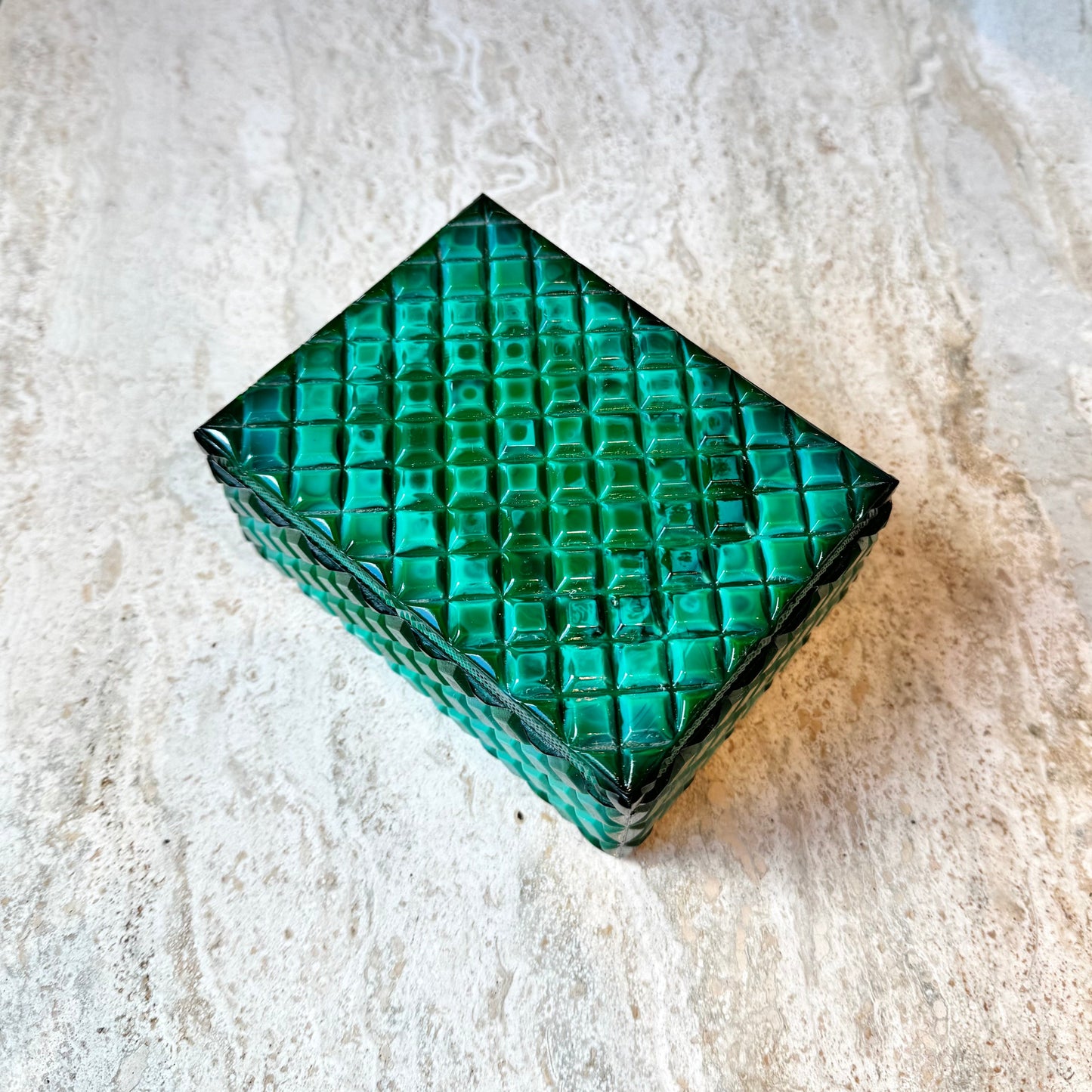 Vintage Art Deco Malachite Glass Trinket Box