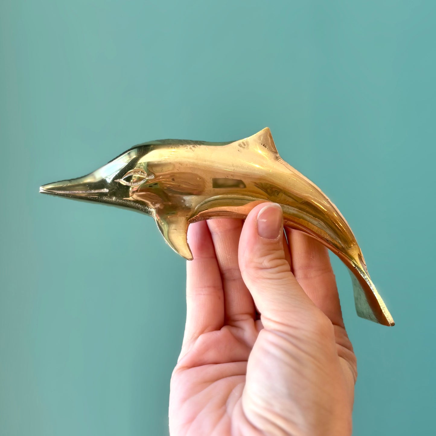 Vintage Brass Dolphin Figurine 6"