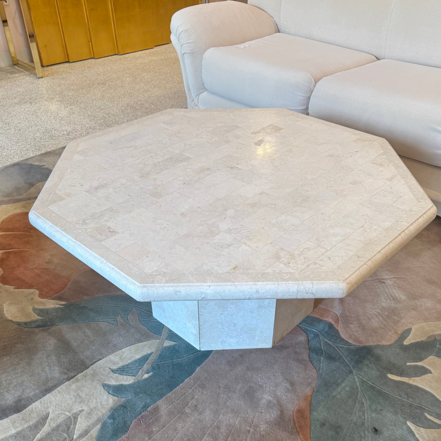 Vintage Octagonal Tessellated White Marble Coffee Table