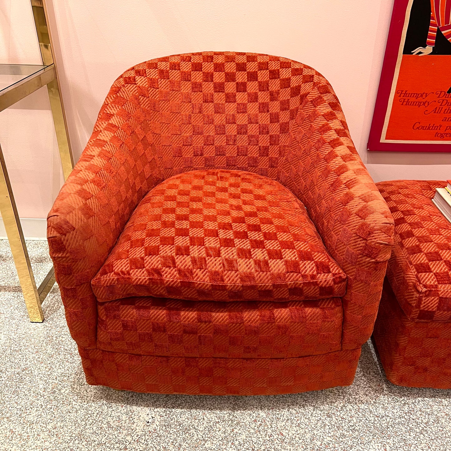 Vintage Dark Orange Checkered Tub Chair by Billy Baldwin for Luten-Clarey-Stern