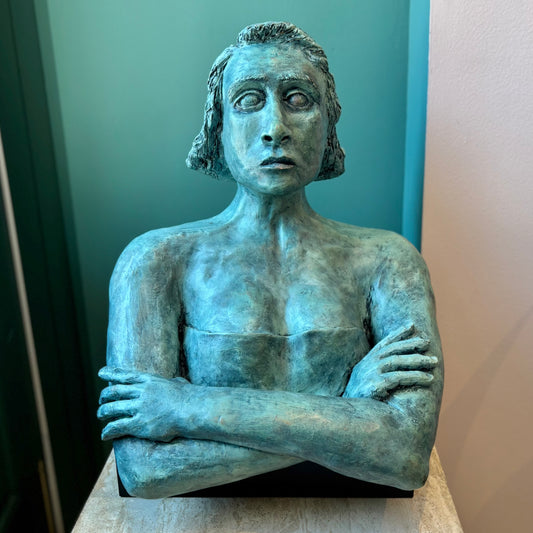 Vintage Painted Terracotta Woman Bust Sculpture