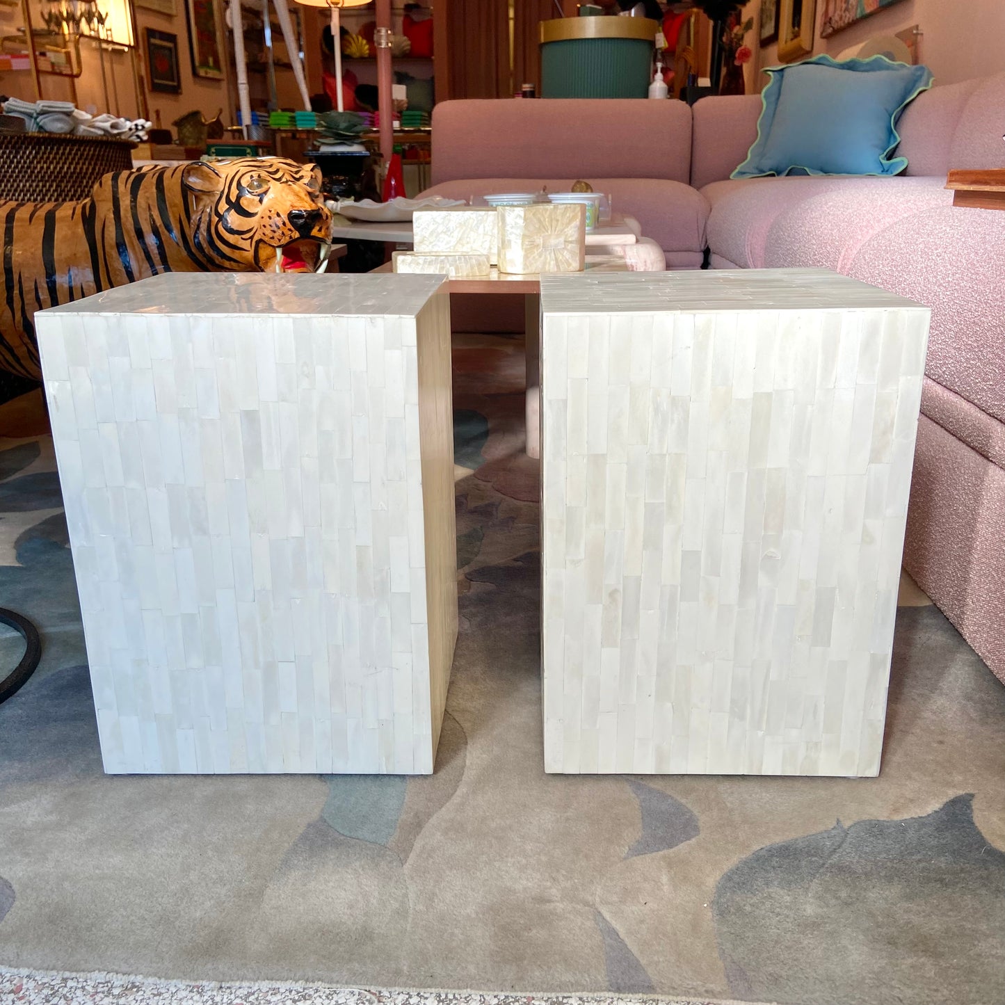 Pair of Vintage Bone Inlay Side Tables