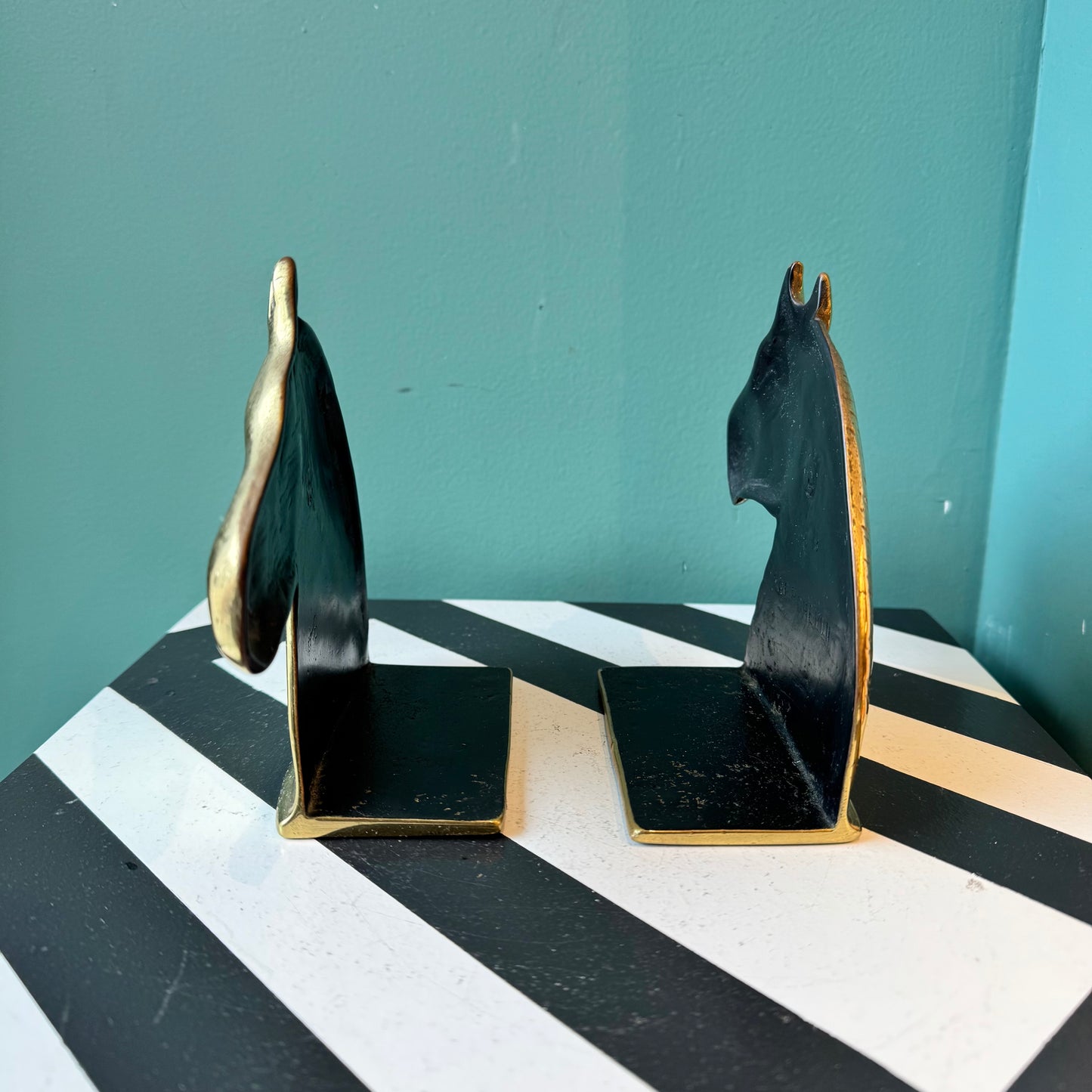 Pair of Vintage Brass Horse Head Bookends by Virginia Metalcrafters