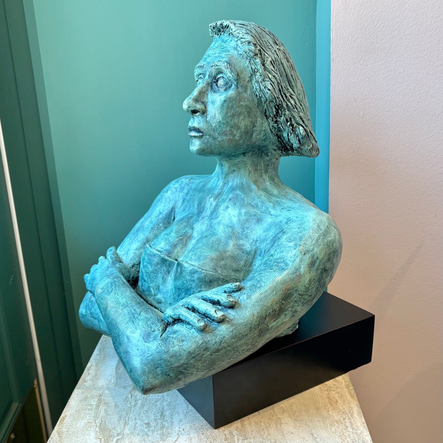 Vintage Painted Terracotta Woman Bust Sculpture