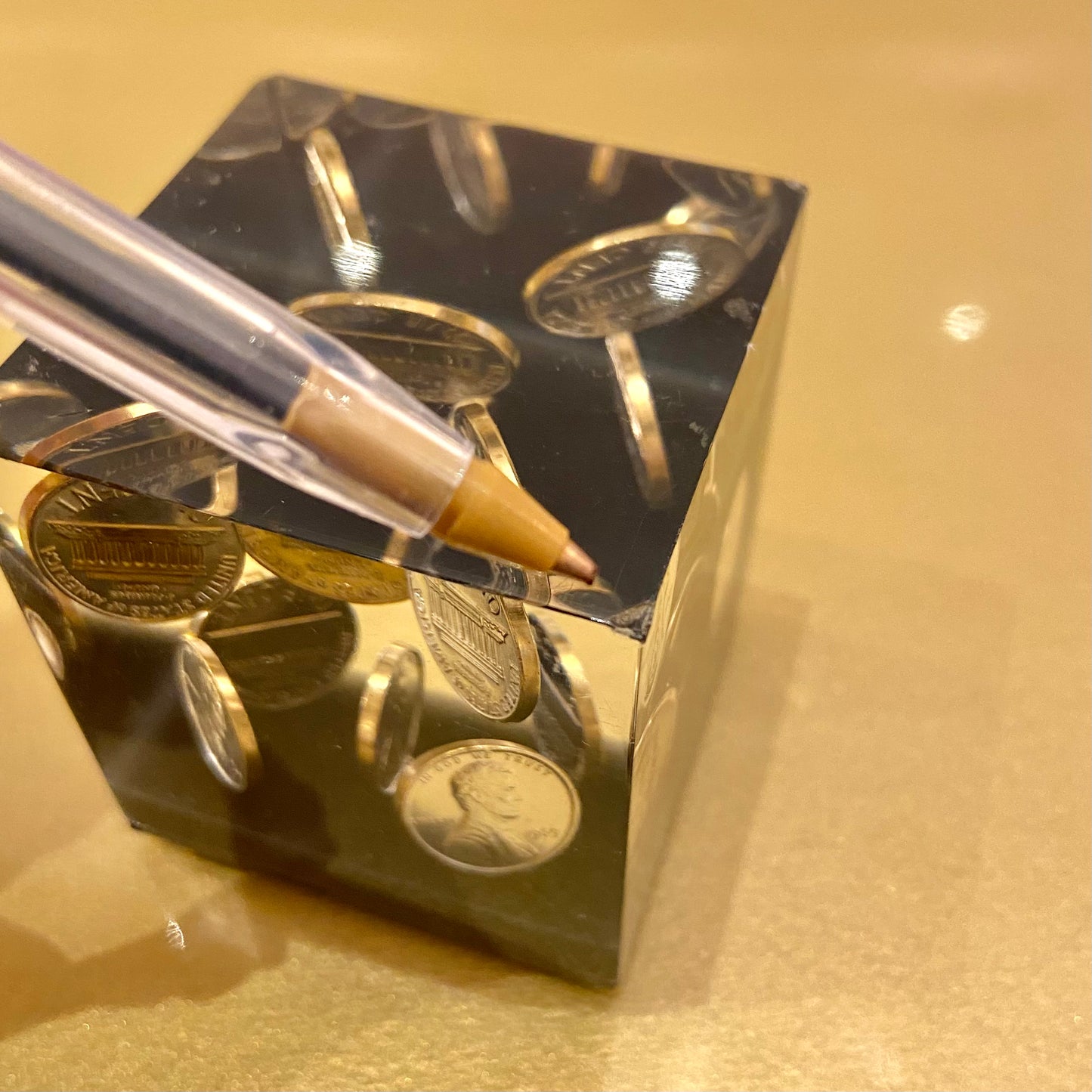 Vintage Lucite 1969 Penny Paperweight