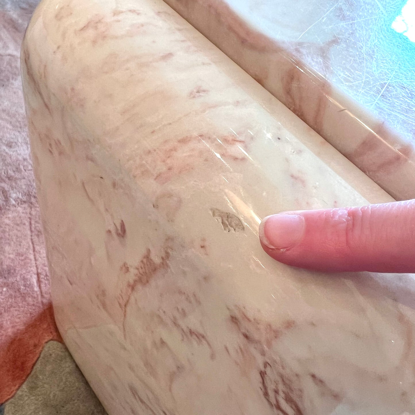 1980’s Triangular Postmodern Pink Marble Resin Coffee Table