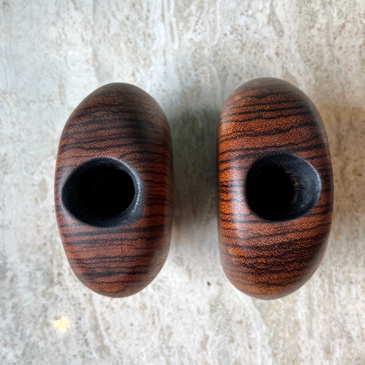 Vintage Pair of Circular Wooden Candlestick Holders