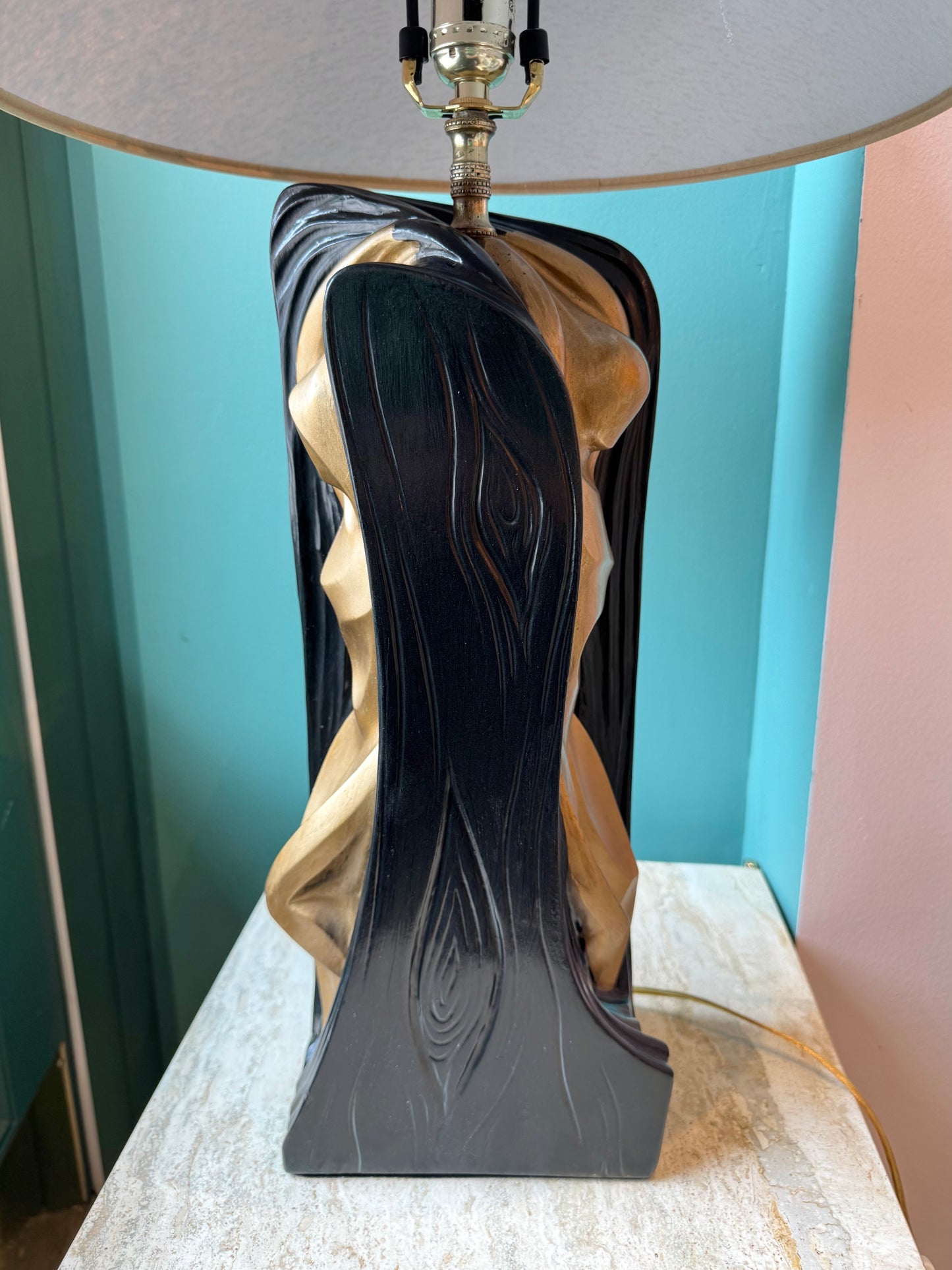 Vintage Gold and Black Abstract Female Male Lamp by FAIP